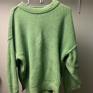 Aerie Green Crew Neck Sweater with Ribbed Texture